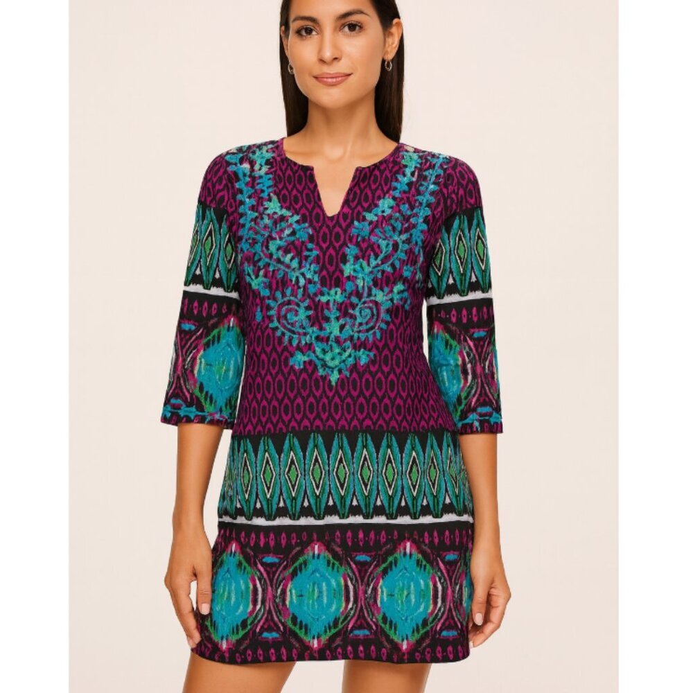 J. Peterman Boho Embroidered Tunic Top Size Small EUC